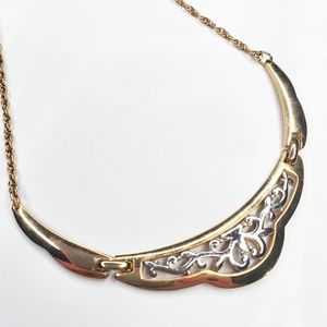 VTG Two Tone Link Panel Collar Chain Necklace